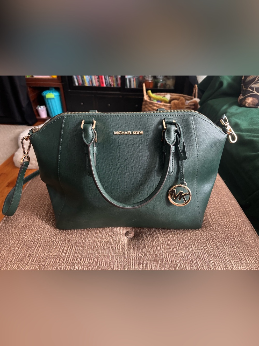 Michael Kors Racing Green Ciara Large Saffiano Leather Satchel